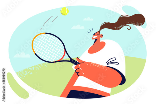 Woman with tennis racket and ball is preparing for important competition by training