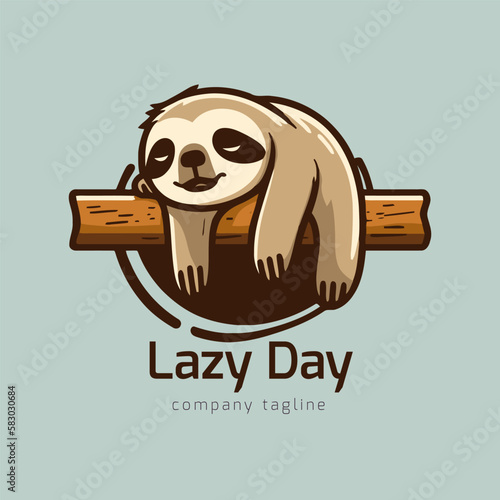 sleeping sloth logo design mascot logo animal. Vector Illustration Flat cartoon style