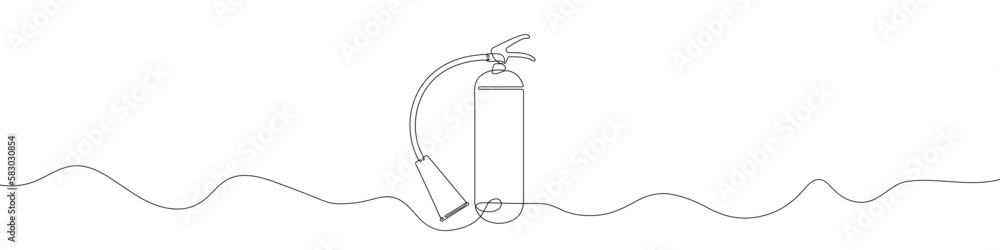 Continuous linear drawing of a fire extinguisher. Single line drawing of a fire extinguisher. Vector illustration. Line art of fire extinguisher - obrazy, fototapety, plakaty 