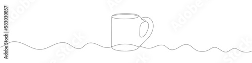 Continuous line drawing of cup. The mug one line icon. One line drawing background. Vector illustration. Cup black icon