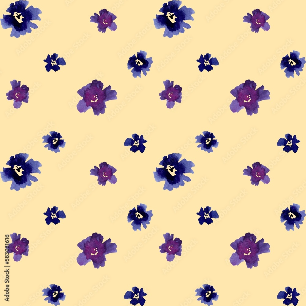 Violet viola flower beige pattern a watercolor 