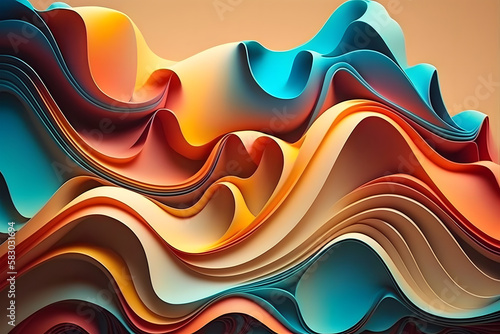 3d rendering of abstract wavy background with colorful waves. Generative AI technology.