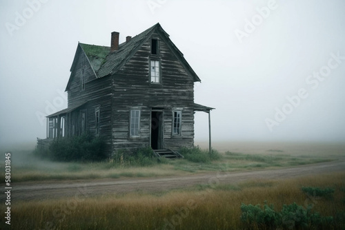 abandoned house in the fog