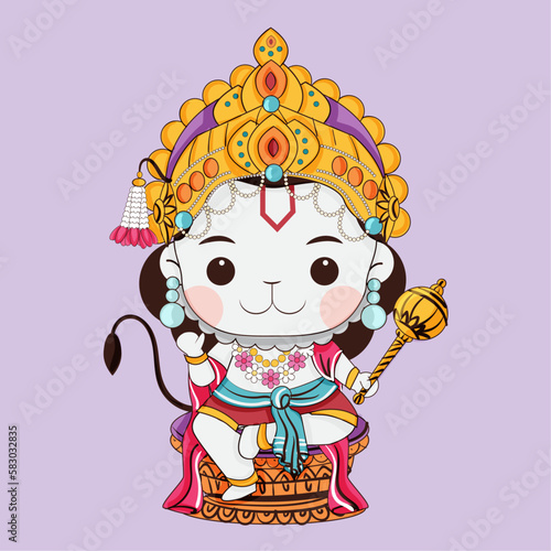 cute Hindu god cartoon character illustration vector