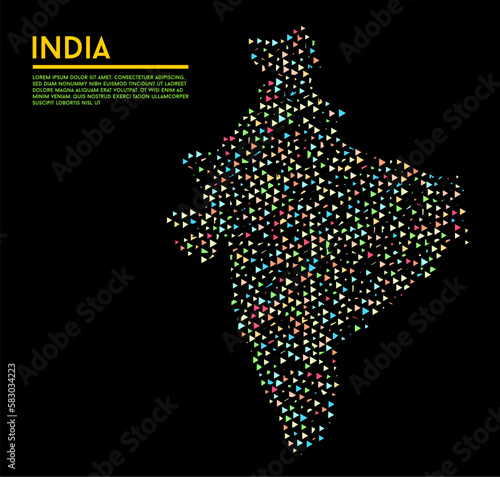 Geometric simple minimalistic style India map background. Colorful triangles on white background. Triangular pattern for your business design. Vector.