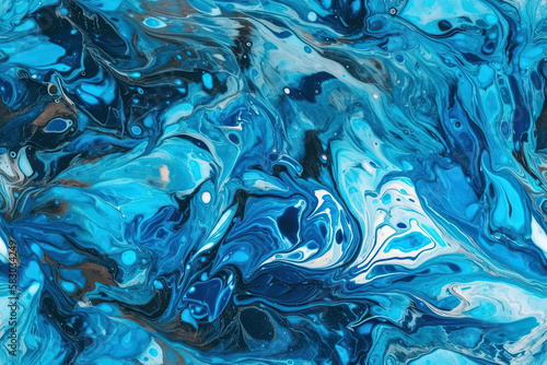Illustration of Generative AI. Seamless marble surface of blue color with streaks. Beautiful blue stone texture.