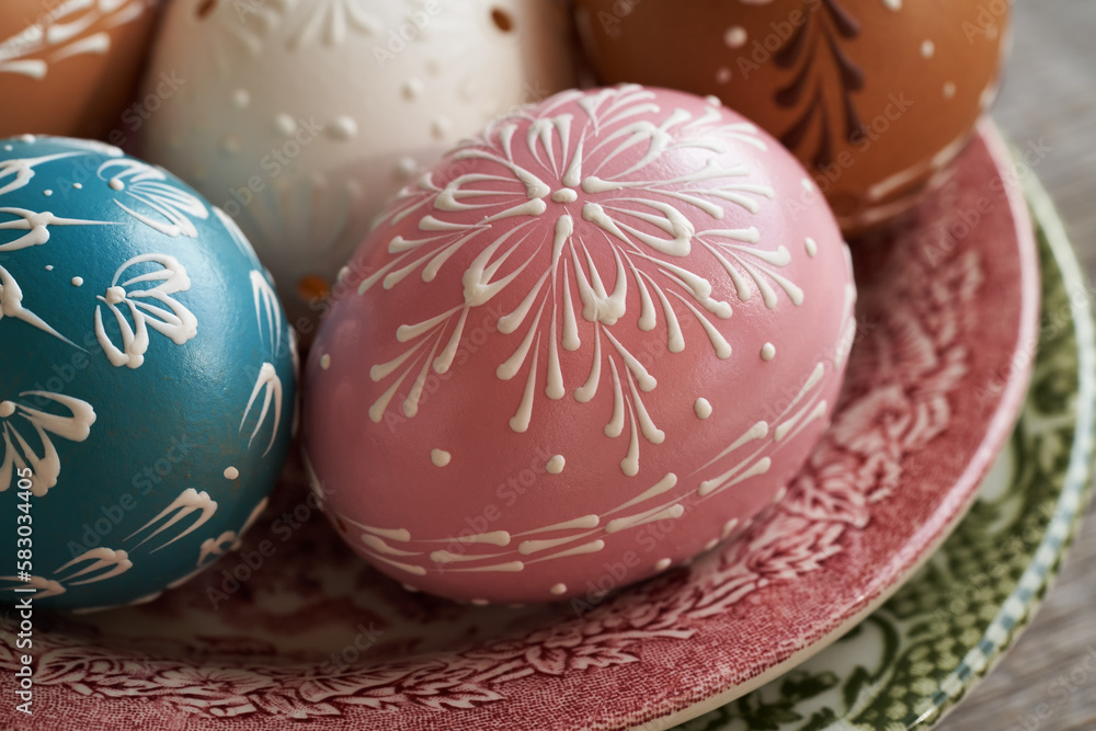 Pink Easter egg decorated with wax Pink Easter egg decorated with wax