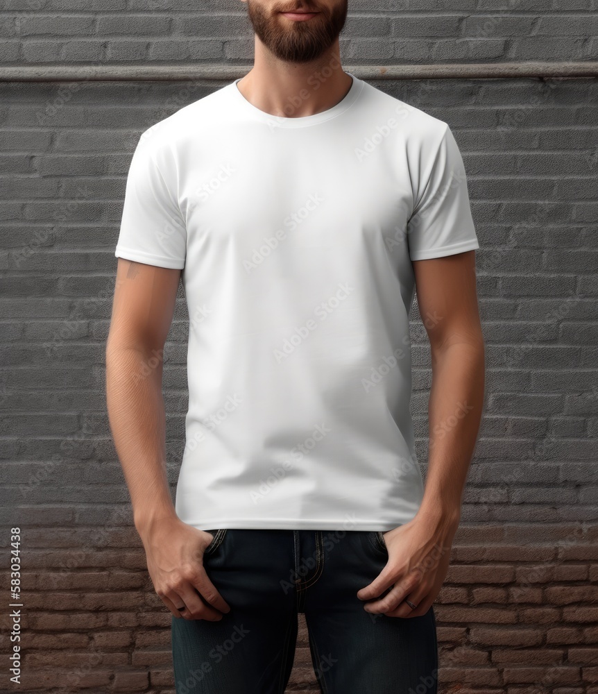 Mockup flat and white T-shirt worn Mockup flat and white T-shirt worn
