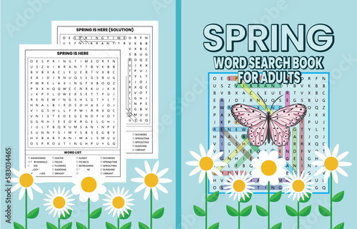 spring word search puzzle cover for adults