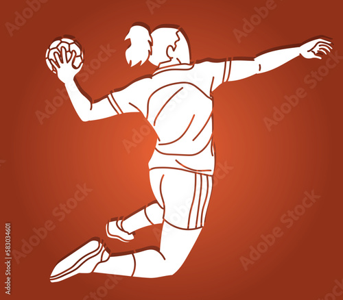Handball Sport Woman Player Action Cartoon Graphic Vector