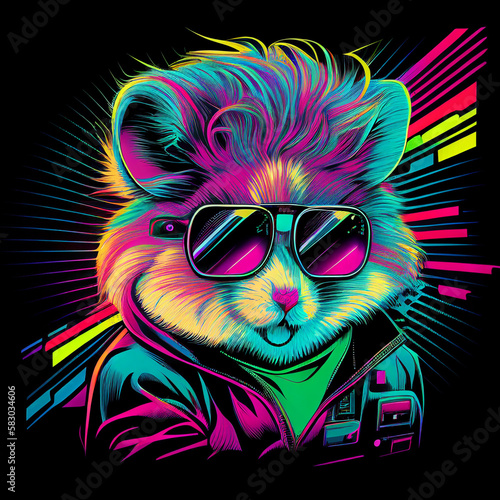 HAMSTER MODERN DESIGN, synthwave 80s style, stunning look, abstract art, unique illustration