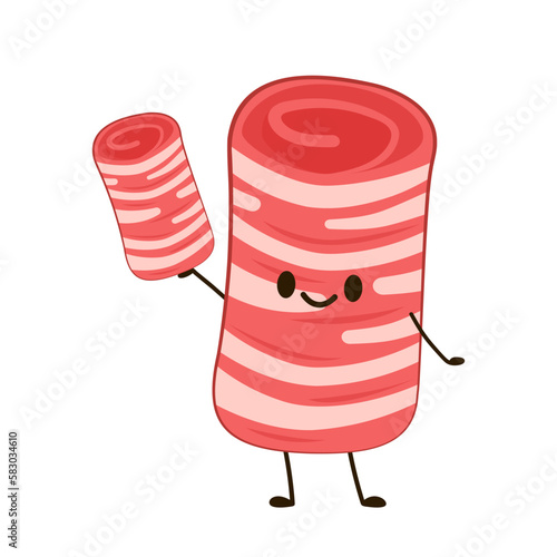 Raw beef slice for hot pot,chinese food. Italian prosciutto crudo or spanish jamon. Roll meat character, isolated on white background.