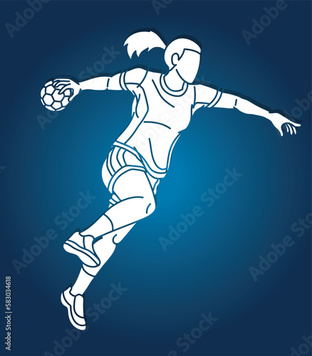 Handball Sport Woman Player Action Cartoon Graphic Vector