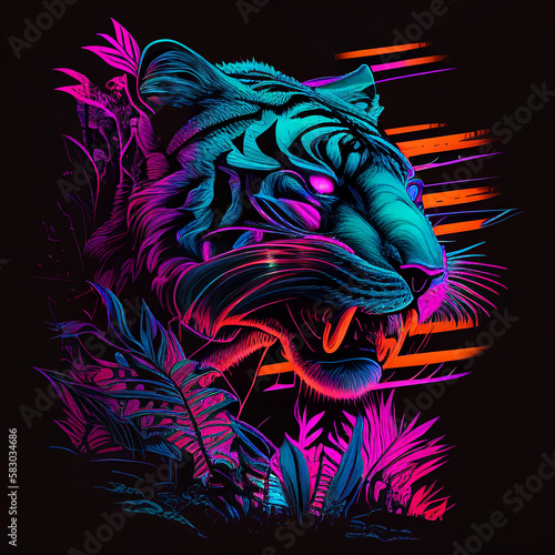 TIGER MODERN DESIGN, synthwave 80s style, stunning look, abstract art, unique illustration