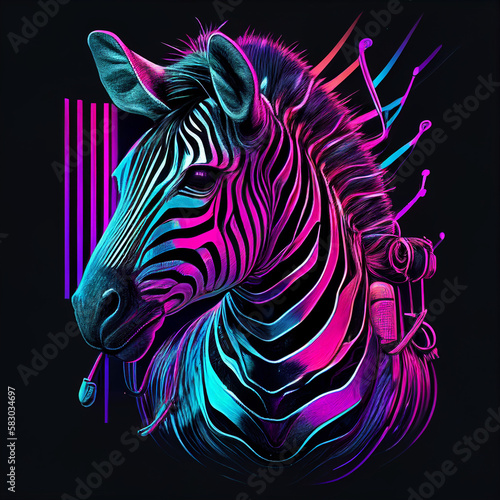 ZEBRA MODERN DESIGN  synthwave 80s style  stunning look  abstract art  unique illustration