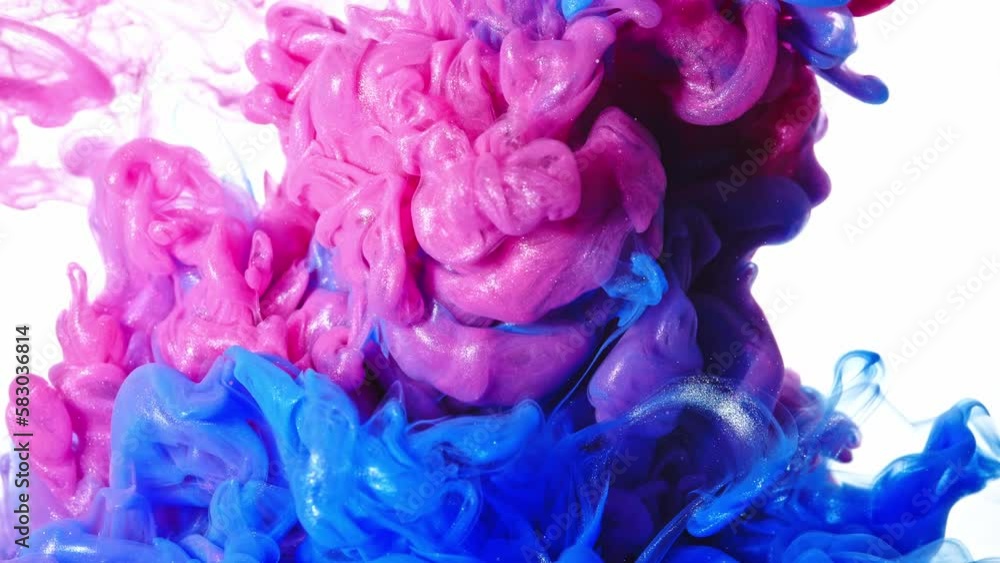 A Beautiful Dance of Blue and Red Ink: Captivating Slow-Motion Footage on a White Background A Beautiful Dance of Blue and Red Ink: Captivating Slow-Motion Footage on a White Background