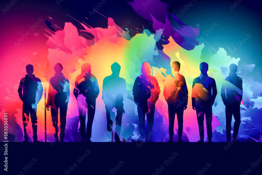 Colorful illustration of business people. Generative AI.