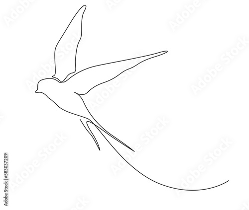 Continuous one line drawing of flying swallow bird. Simple barn swallow outline vector illustration.