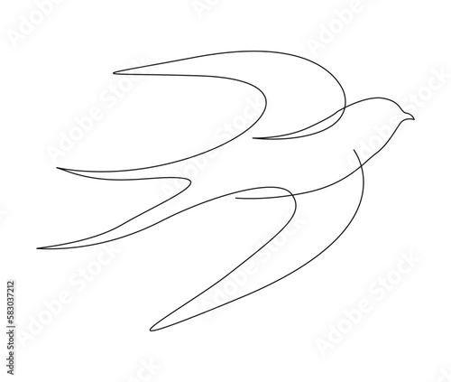Continuous one line drawing of flying swallow bird. Simple barn swallow outline vector illustration.