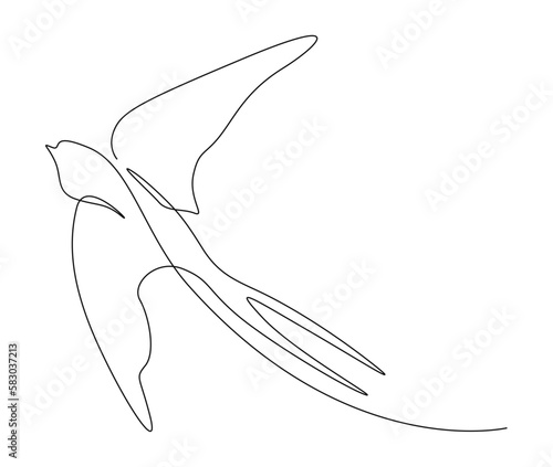 Continuous one line drawing of flying swallow bird. Simple barn swallow outline vector illustration.