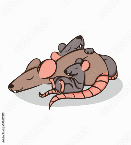 Cute rats sleep together in bunch. Vector illustration. Image isolated on white background. Design element for design of various products