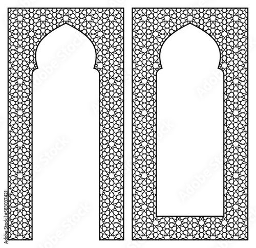 Arches, frames design elements.Proportion 2x1. Arabic geometric ornament