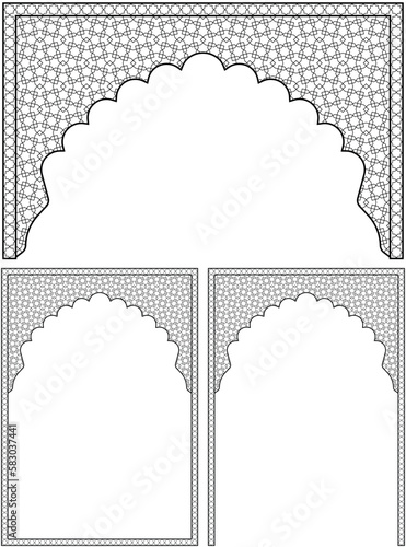 Arches, frames design elements. Arabic geometric ornament