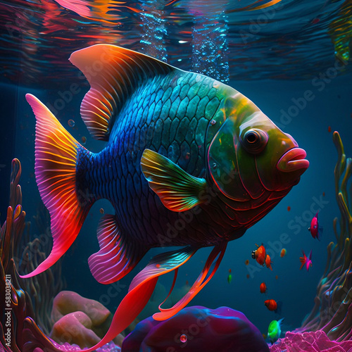 Fish underwater. Created with Generative AI technology.