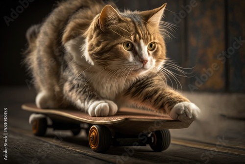 Cat on a skateboard. Ai generative.