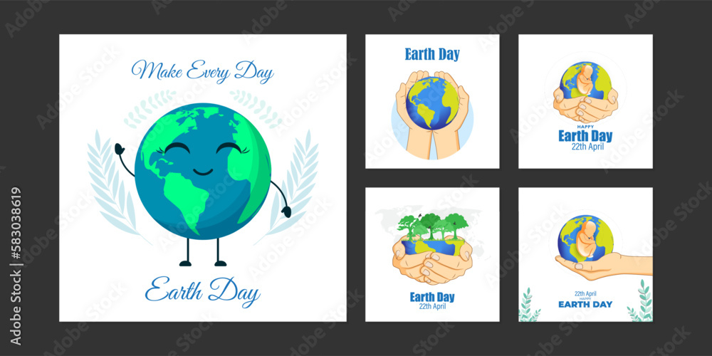 Vector illustration of Happy Earth Day social media story feed set mockup template