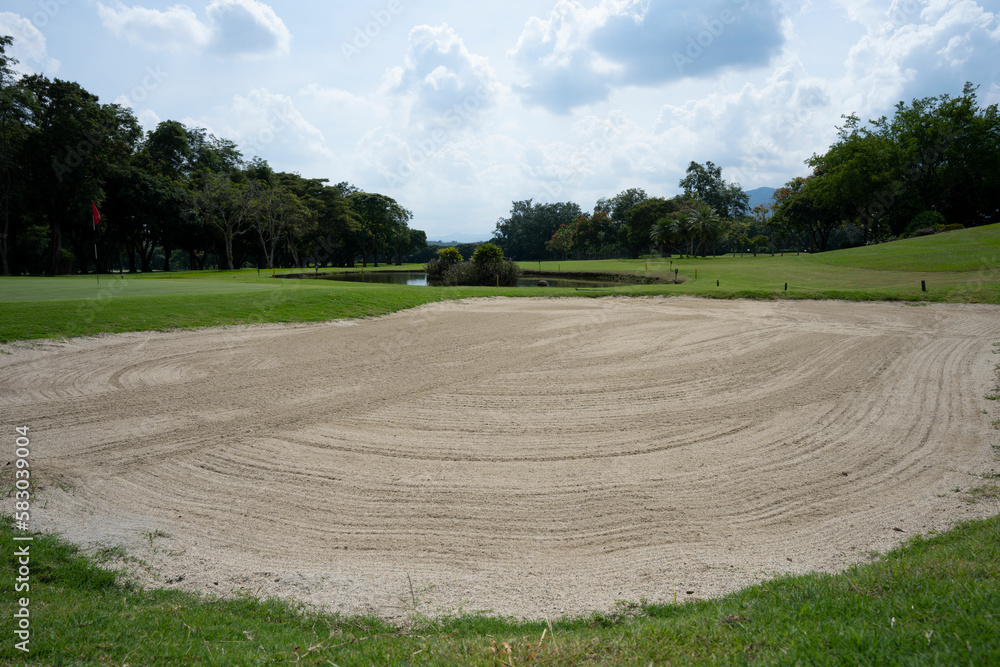 Close up on sand trap on a  golf course.