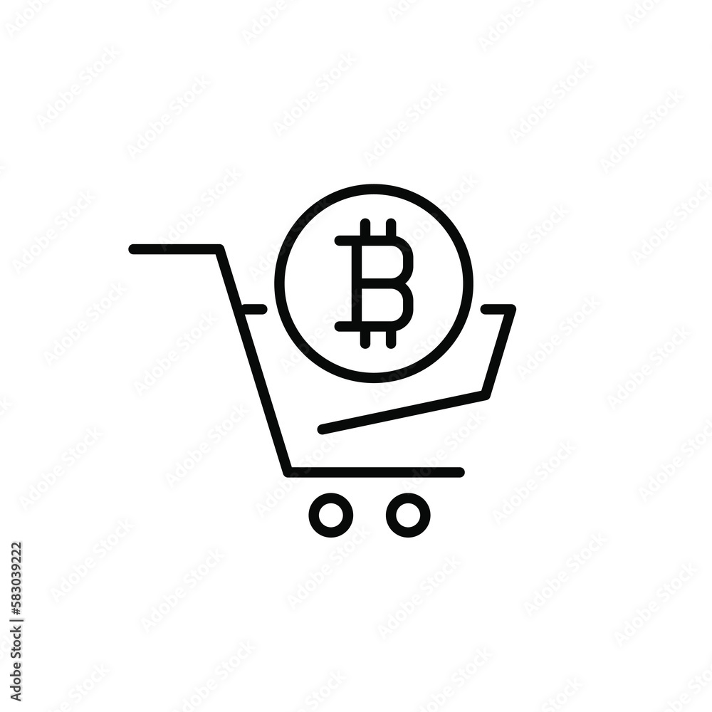 Shopping using bitcoin cryptocurrency. Virtual currency use in retail. Pixel perfect, editable stroke icon Shopping using bitcoin cryptocurrency. Virtual currency use in retail. Pixel perfect, editable stroke icon