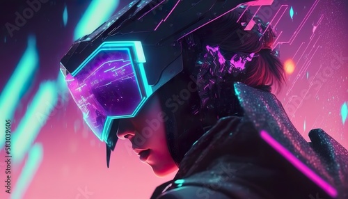 synthwave vr tech . Creative illustration. (Ai Generate)