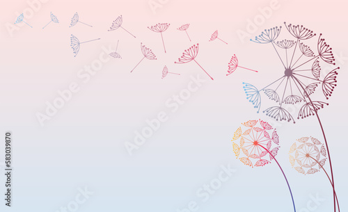 Abstract background of a dandelion for design. The wind blows the seeds of a dandelion.  Vector illustration