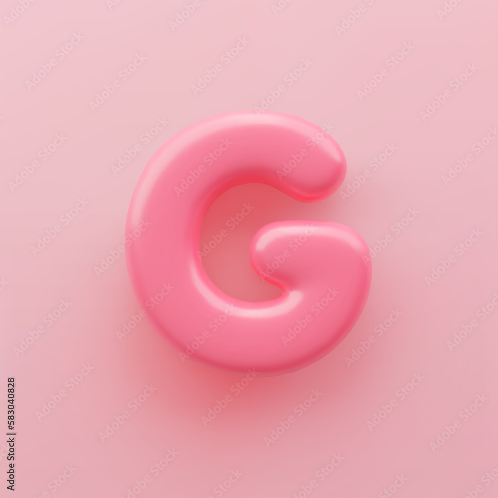 3D Pink uppercase letter G with a glossy surface on a pink background. 3D Pink uppercase letter G with a glossy surface on a pink background.