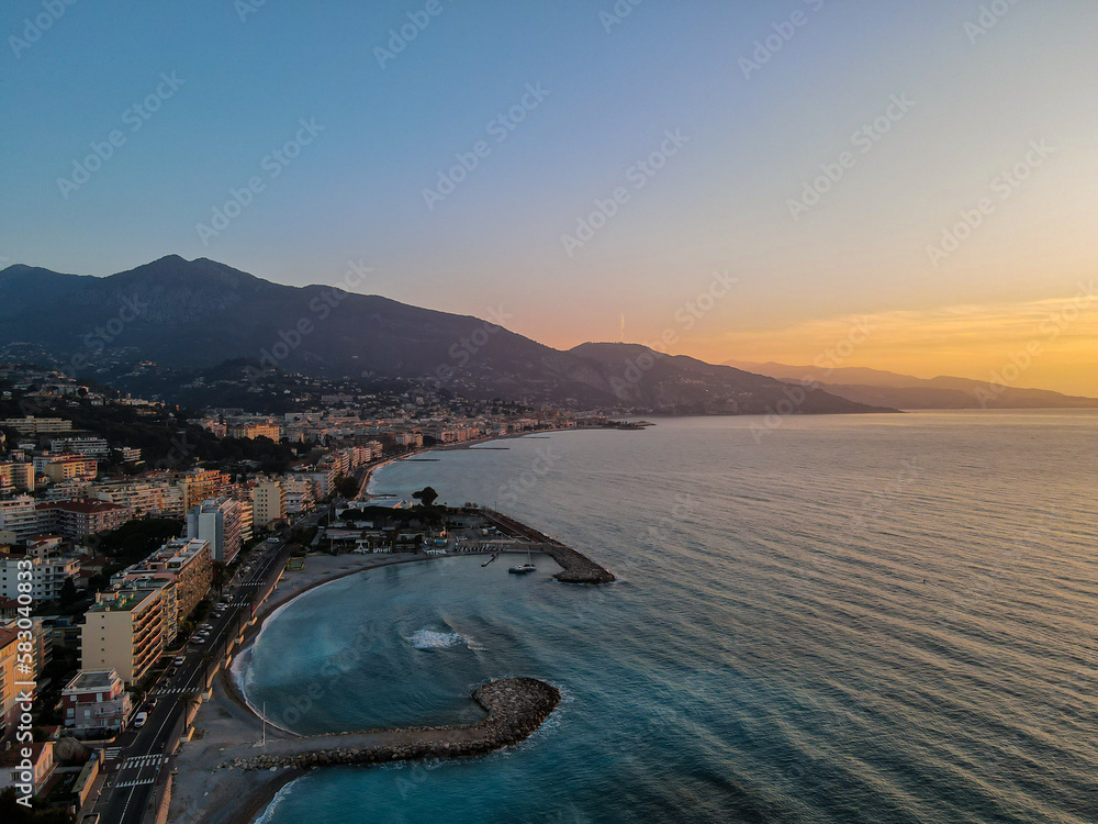 Drone photo, sunrise on the French Riviera Photos | Adobe Stock