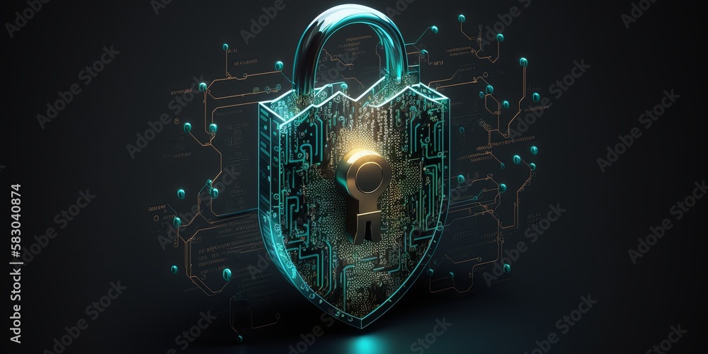 Generative AI image of cyber security lock with computer chip Stock ...