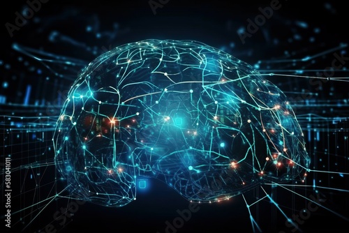 Brain working data  Algorithm of Artificial Intelligence network connection  Ai generated 