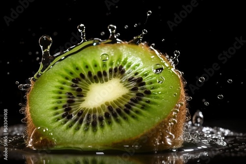 Kiwi in water splashing, juicy fruit (Ai generated)