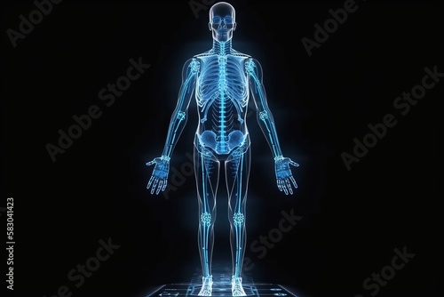 Healthcare human body hologram X- ray with with full body scan (Ai generated) photo