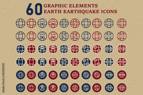  Earthquake, rupture, seismic activity, shock location, magnitude icon in black and gray colors. Vector illustration.