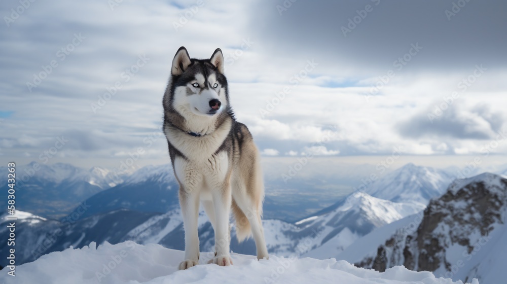 Naklejka premium husky in the mountains