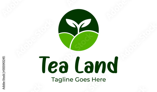 Tea Land Logo Design Template with tea icon and land. Perfect for business, company, restaurant, mobile, app, etc