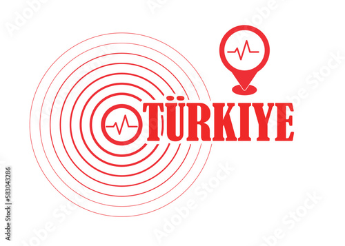 Earthquake icon design and the inscription Turkey on a white background in red colors. Vector illustration.