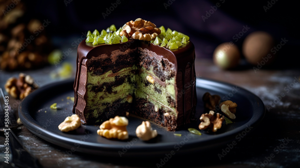 Chocolate Cake Heaven with Walnuts and Pistachios - Tempting Food Photography