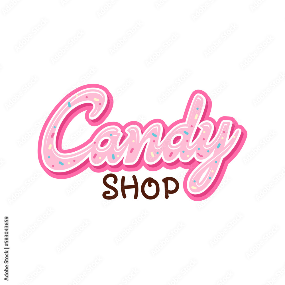 Pink Candy Shop, Sweet store logo design vector.