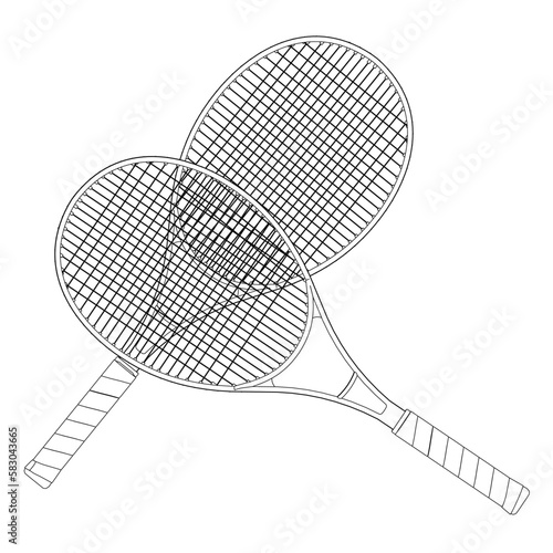 Contour of tennis rackets. View from above. Vector illustration.