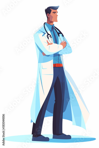 Doctor super-hero in a medical uniform, National doctors day celebration. Vector isolated cartoon style drawing.