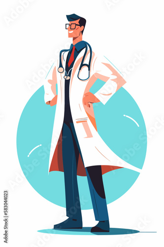 Doctor super-hero in a medical uniform, National doctors day celebration. Vector isolated cartoon style drawing.