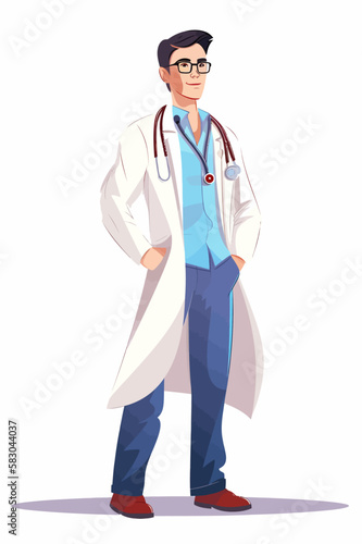 Doctor super-hero in a medical uniform, National doctors day celebration. Vector isolated cartoon style drawing.